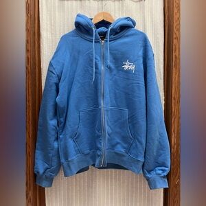 Stussy Basic Zip Hoodie Mens Blue Sweatshirt Size XXL